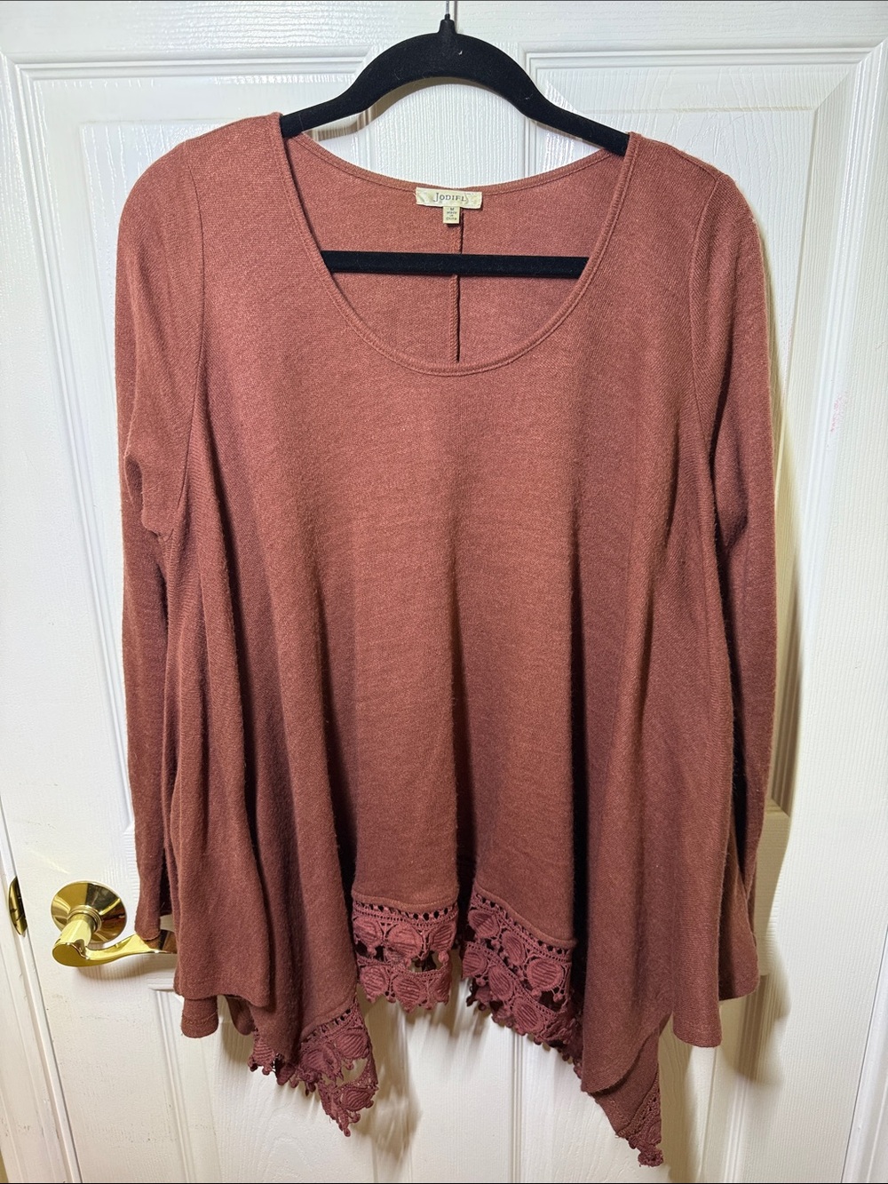 JODIFL Rosewood Knit Long-Sleeve Tunic with Crochet Hem